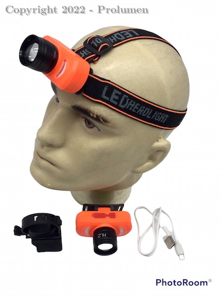 2067 - Lanterna de cabeça LED  Recarregavel USB A prova d’água IP 55